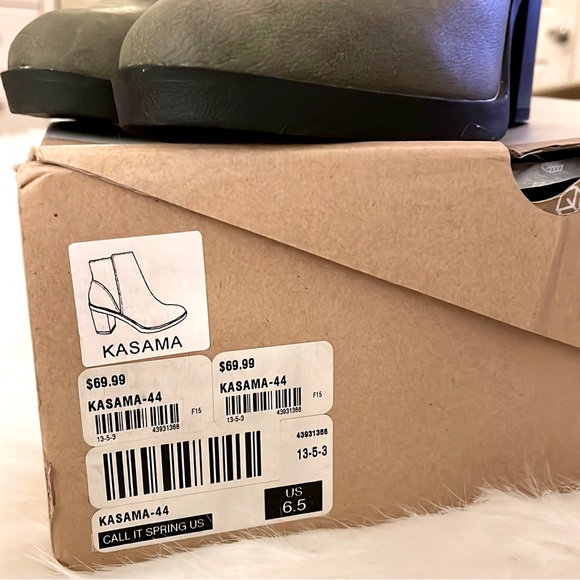 Olive Green Heeled Ankle Boots, Vegan Leather, Brand New in Box - Picture 6 of 7